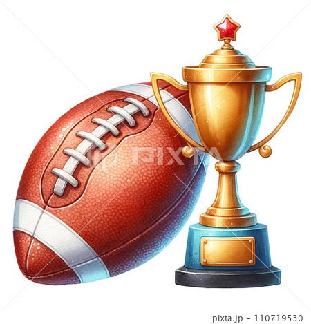 American football Ball and trophy watercolor clipart. Ai Generate 110719530