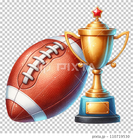 American football Ball and trophy watercolor clipart. Ai Generate 110719530