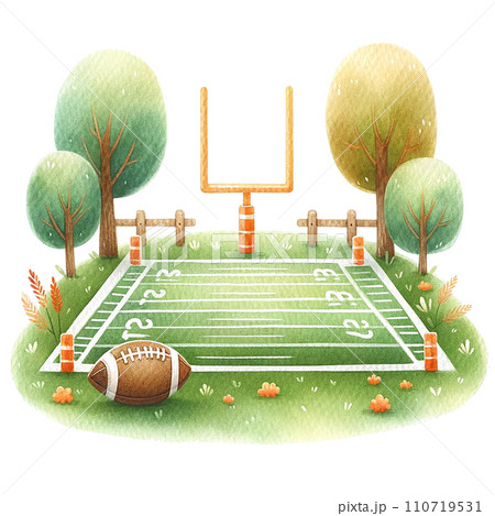 Football field watercolor clipart. Ai Generate 110719531
