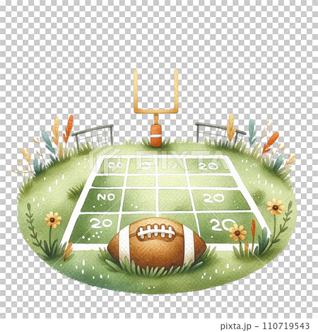 Football field watercolor clipart. Ai Generate 110719543