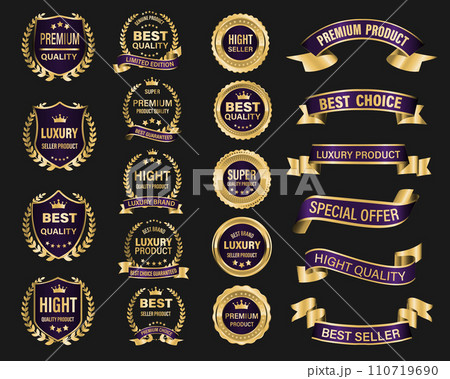 Golden purple luxury premium quality label badges on grey background vector 110719690