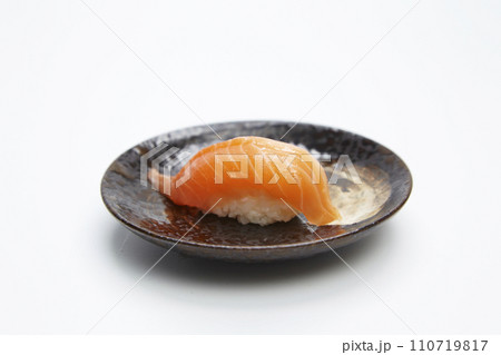 Japanese Cuisine, Salmon (sake) Nigiri Sushi on white background. Japanese Cuisine, Salmon (sake) Nigiri Sushi on white background. 110719817