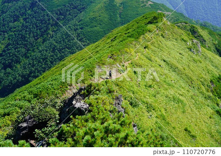 石狩岳の稜線を歩く登山者 石狩岳の稜線を歩く登山者 110720776
