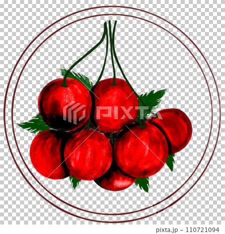 Bunch of red cherries with green leaves Bunch of red cherries with green leaves 110721094