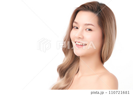 Beautiful young asian woman with clean fresh skin on white background, Face care, Facial treatment, Cosmetology, beauty and spa, Asian women portrait. 110721681