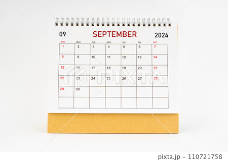 September 2024 desktop calendar isolated on white background. September 2024 desktop calendar isolated on white background. 110721758