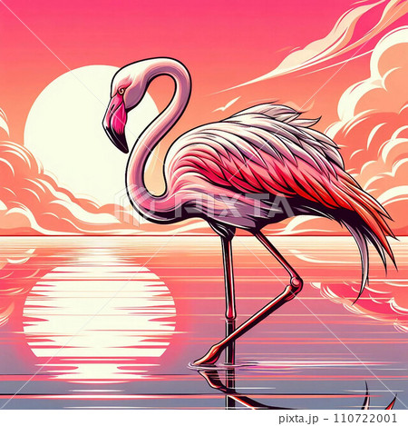 夕日に輝くフラミンゴ 110722001
