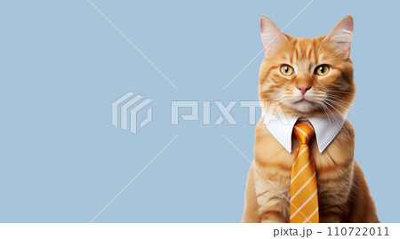 A cat in a white shirt and tie, an animal in human clothes 110722011