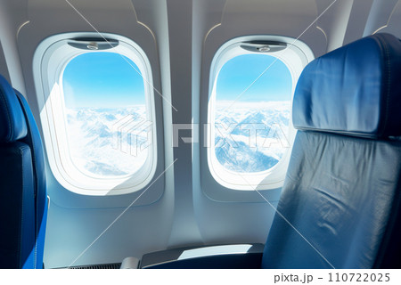View from an airplane window, from an airplane cabin. 110722025