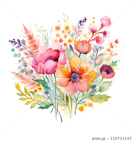 abstract florals and flowers watercolor design 110723147