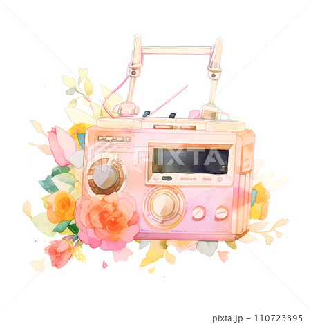 radio watercolor illustration on white background radio watercolor illustration on white background 110723395