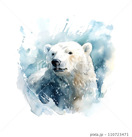 polar bear watercolor children's book illustration style on white background 110723471