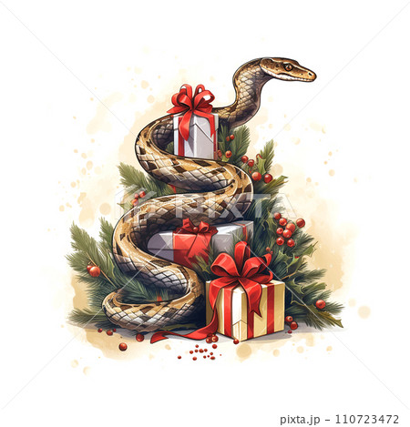 Christmas snake illustration on white background 110723472