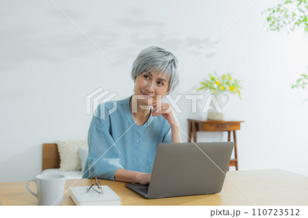 ノートパソコンを使うシニア女性 110723512