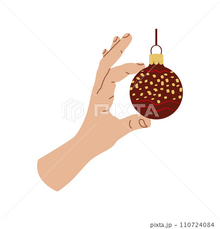 Holiday home decoration hand with Christmas ball Design for banner, web. Ball with dots and waves. Vector illustration... 110724084
