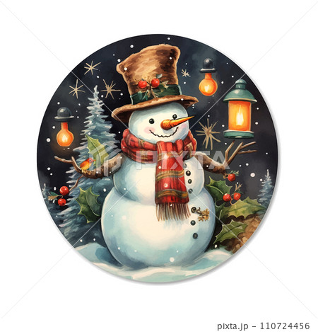 Christmas snowman winter decoration watercolor illustration Christmas snowman winter decoration watercolor illustration 110724456