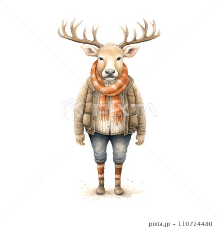 cartoon Caribou with antlers , on a white background , sweaters and boots, in the style of soft watercolor cartoon Caribou with antlers , on a white background , sweaters and boots, in the style of soft watercolor 110724480