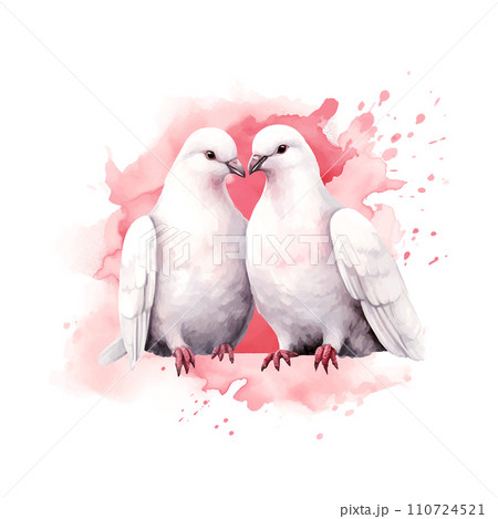 Valentine's Day Wedding White Pigeons watercolor vector 110724521
