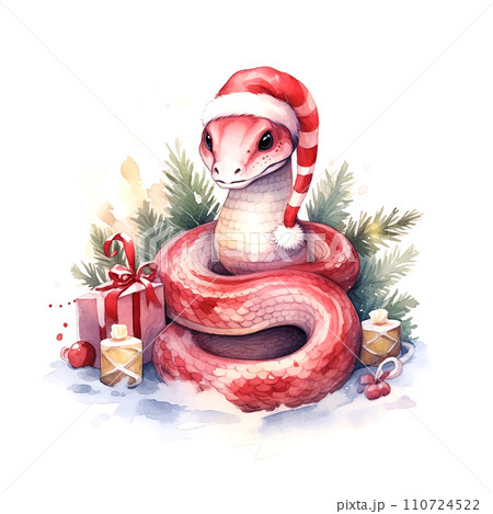 Christmas snake 2025 New Year watercolor vector 110724522