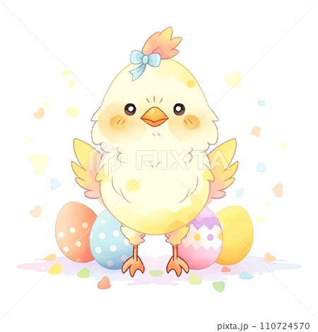 cute illustration chicken with easter egg watercolor on white background 110724570