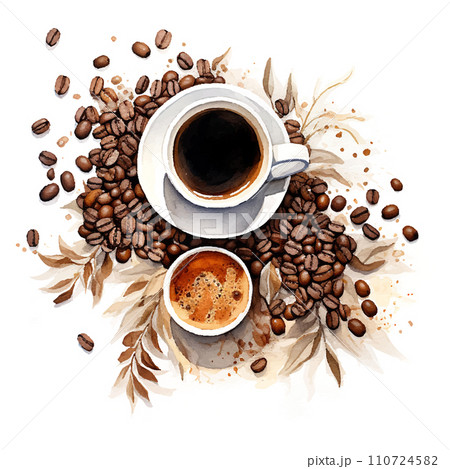 coffee Flatlay watercolor on white background 110724582