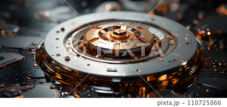 The computer-generated illustration is like close-ups of some high-tech machinery. It's a beautiful image with shallow depth of field suitable for presentations on the topic of futuristic technology. 110725866