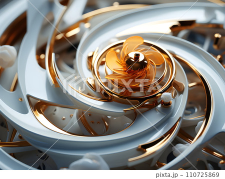 The computer-generated illustration is like close-ups of some high-tech machinery. It's a beautiful image with shallow depth of field suitable for presentations on the topic of futuristic technology. 110725869