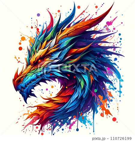 Dragon head splash style of colorful paint , hyper detailed. Dragon head splash style of colorful paint , hyper detailed. 110726199
