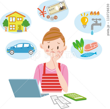 赤字 出費 困る 家計簿をつける主婦 赤字 出費 困る 家計簿をつける主婦 110726630