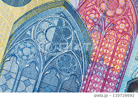 Fragment part of 20 euro banknote close-up Fragment part of 20 euro banknote close-up 110726692
