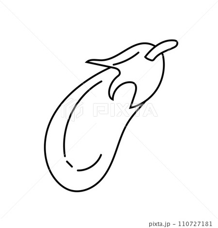 Vegetable eggplant zucchini in doodle style, black and white line art, isolated on white background. 110727181