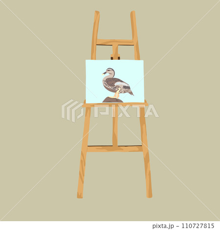 A drawing of a wild duck on an easel. 110727815