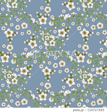 Beautiful watercolor seamless pattern of white forget-me-not flowers for Easter, wedding, Mother's, Valentine's Day, birthday, spring and summer fabrics, clipart, stickers, wallpapers, templates Beautiful watercolor seamless pattern of white forget-me-not flowers for Easter, wedding, Mother's, Valentine's Day, birthday, spring and summer fabrics, clipart, stickers, wallpapers, templates 110727893
