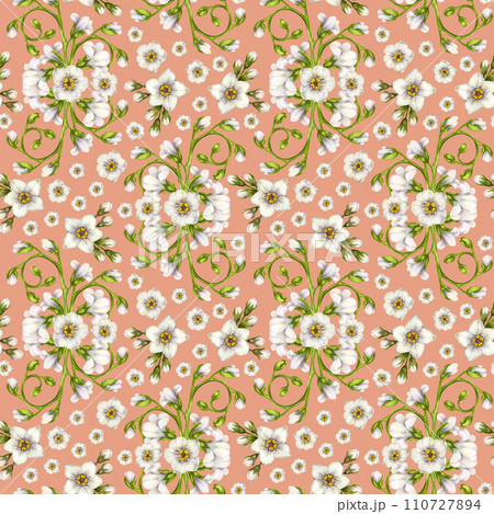 Beautiful watercolor seamless pattern of white forget-me-not flowers for Easter, wedding, Mother's, Valentine's Day, birthday, spring and summer fabrics, clipart, stickers, wallpapers, templates Beautiful watercolor seamless pattern of white forget-me-not flowers for Easter, wedding, Mother's, Valentine's Day, birthday, spring and summer fabrics, clipart, stickers, wallpapers, templates 110727894
