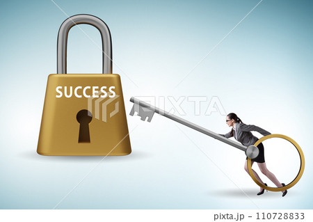 Businesswoman in key to success concept Businesswoman in key to success concept 110728833