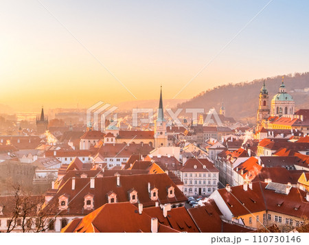 Winter frosty morning in old Prague 110730146
