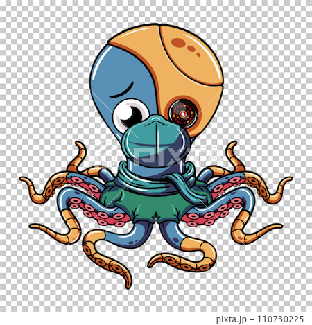Cartoon cyborg octopus character comics. Illustration for fantasy, science fiction and adventure comics Cartoon cyborg octopus character comics. Illustration for fantasy, science fiction and adventure comics 110730225
