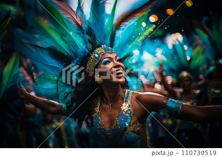Rio Carnival Dancer in Vibrant Costume 110730519