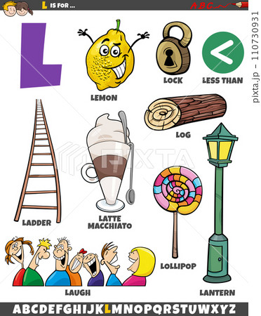 Letter L set with cartoon objects and charactersのイラスト素材 [110730931] - PIXTA