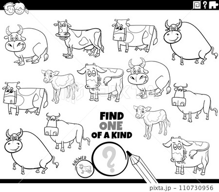 one of a kind game with cartoon cows farm animals coloring page 110730956