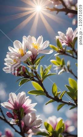 Beautiful magnolia flowers under sunlight 110731039