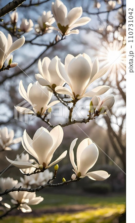 Beautiful magnolia flowers under sunlight 110731042