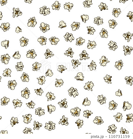 Pop corn and french fries hand drawn seamless pattern. Fast food sketch vector background. Food textile, fabrics and wallpaper seamless texture. Pop corn and french fries hand drawn seamless pattern. Fast food sketch vector background. Food textile, fabrics and wallpaper seamless texture. 110731159