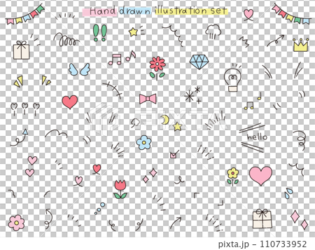 シンプルな飾りイラストセット。ベクター、ハート、かわいい 110733952