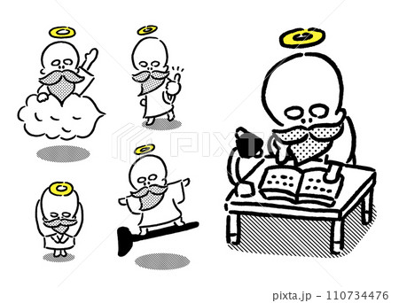 頭に輪っかを乗せた髭を生やしたかわいい神様 110734476