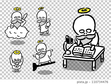 頭に輪っかを乗せた髭を生やしたかわいい神様 110734476