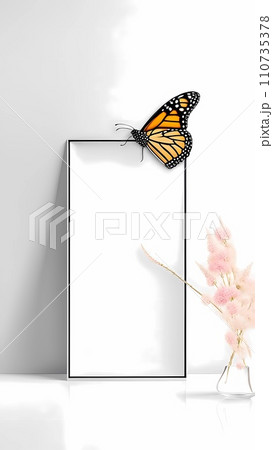 mock up poster frame with butterfly on white background 110735378