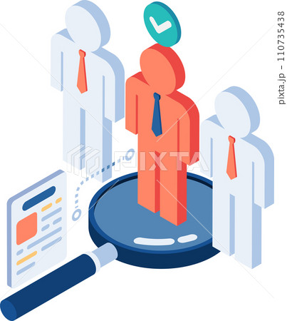 Isometric Magnifying Glass Choosing Businessman Icon 110735438