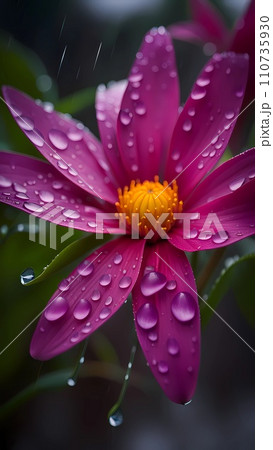 Beautiful flower with water drops in rain Beautiful flower with water drops in rain 110735930