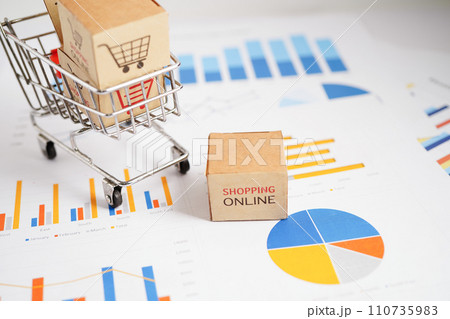 Online shopping, Shopping cart box on business graph, import export, finance commerce. 110735983